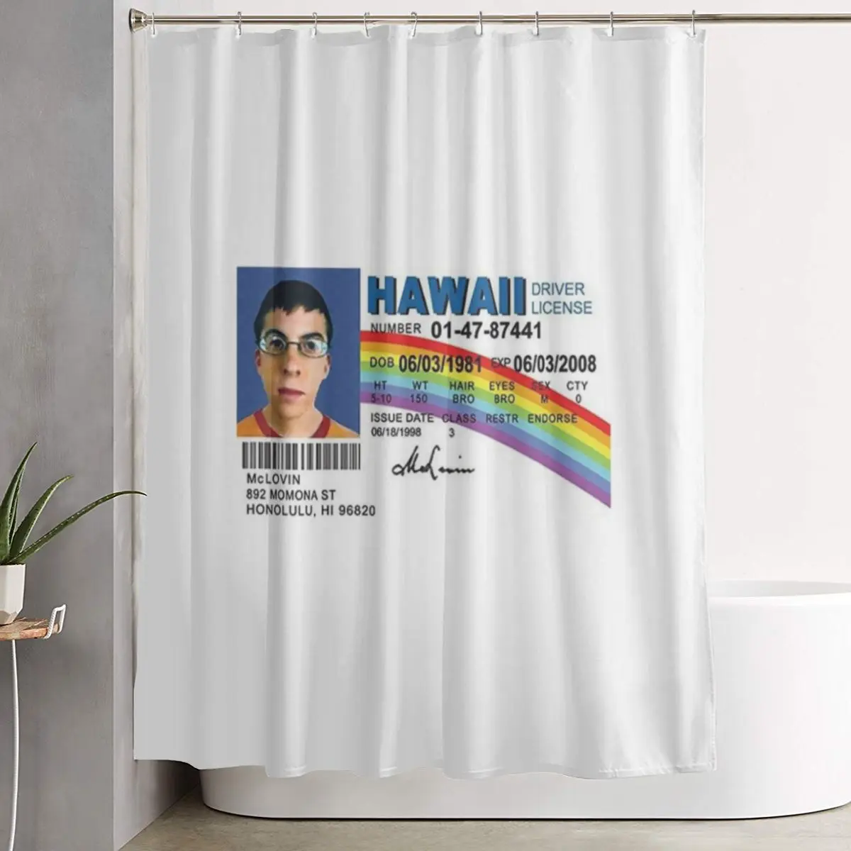 

Водонепроницаемая шторка для душа из полиэстера с изображением МакЛавина и водительских прав, с крючками