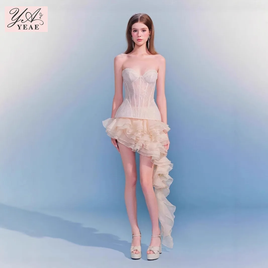 

2025 Vietnamese Designer Set, Petal Lace Bodycon Mini Dress & Top, Asymmetric Hem Party Outfit