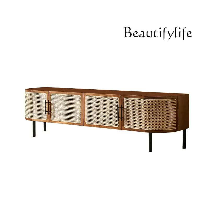 

Nordic rattan medieval TV cabinet small apartment modern simple solid wood audio-visual cabinet