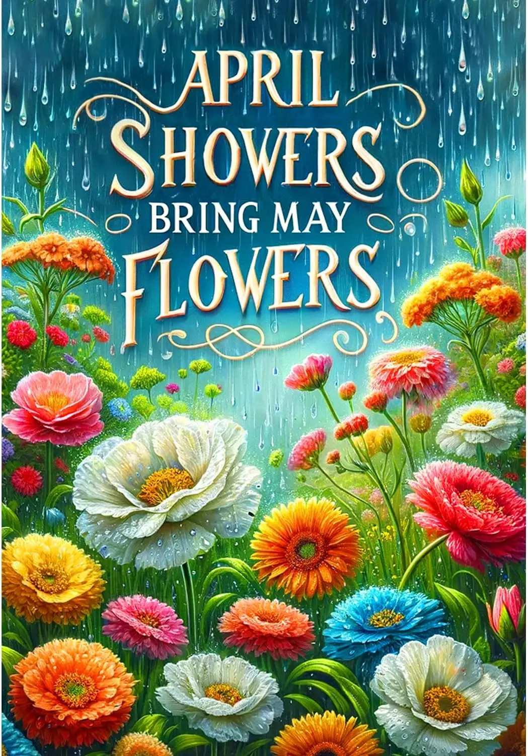 America Forever May Flower Blooms Garden Flag, 12.5 x 18 inch Double Sided, April Showers Bring May Flowers Spring Rain Gard SSL