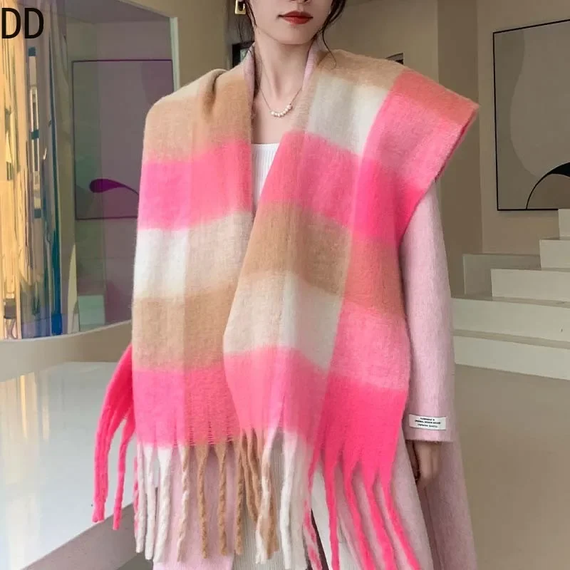 New Popular Scarf Women Thickened Colorful Plaid Tassel Warm Neck Shawl Fashionable and Versatile Outwear Female