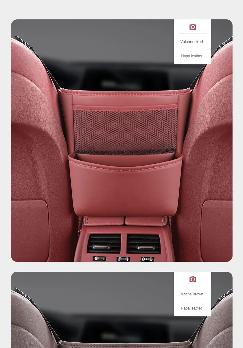 Auto Sitz Mittleren Kleiderbügel Lagerung Tasche Leder Auto Handtasche Halter Zwischen Sitze Kopfstütze Hängen Telefon Wasser Tasse Organizer Taschen – Detail 12