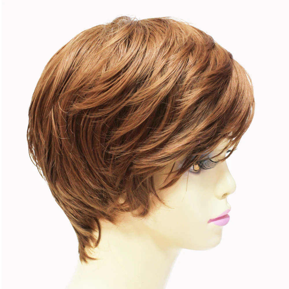 Light Brown Short Pixie Cut Hairstyles Women's Straight Synthetic Hair Wigs Capless Wigs 8 Inch