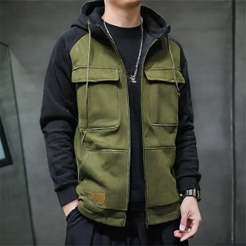 Мужская осенне-зимняя толстовка с капюшоном и длинными рукавами, повседневные толстые толстовки, мужская модная винтажная толстовка с капюшоном, верхняя одежда, топы