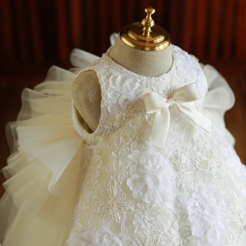 Vestido de verano sin mangas para niña, ropa de fiesta de cumpleaños de Princesa con lazo de encaje, blanco