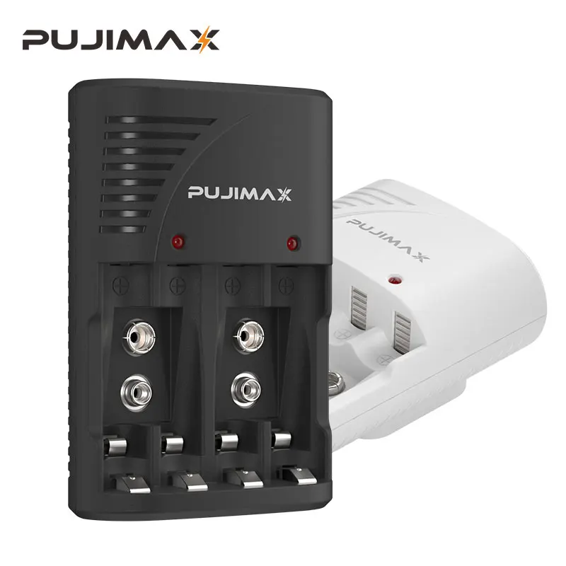 PUJIMAX-Chargeur de Batterie Universel avec Lumière LED, Prise UK US EU pour Batterie Rechargeable 9V et 1.2V AA/AAA