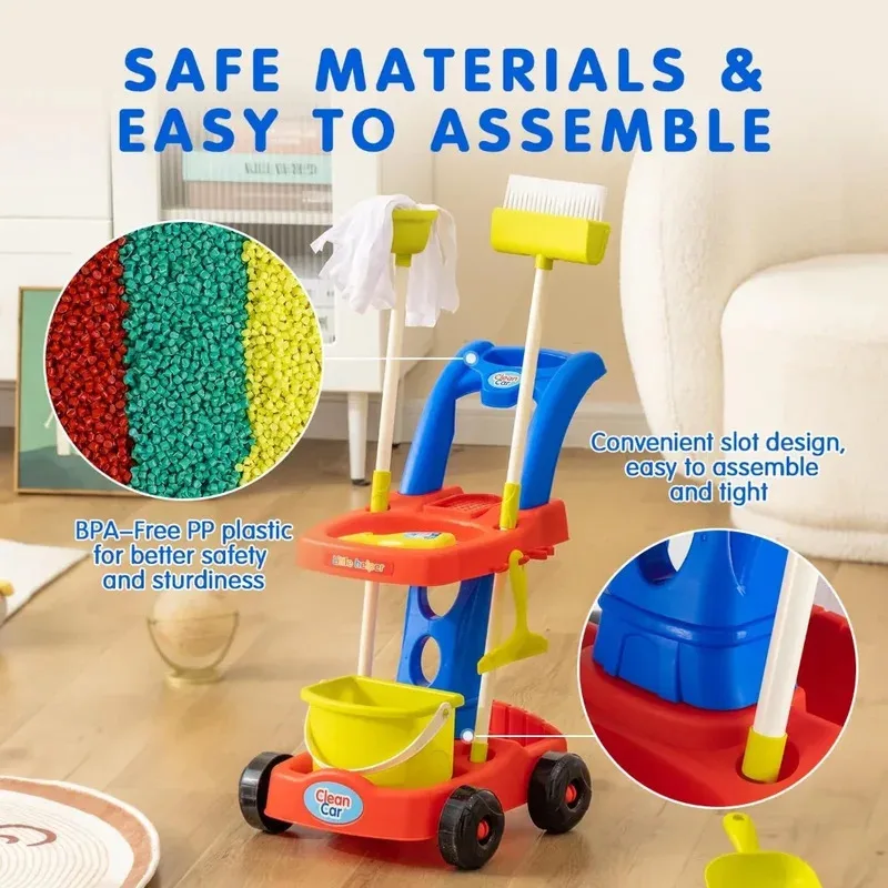 

8 Pcs Pretend Play Broom and Mop Set Kids Cleaning Sets,Pretend Play Housekeeping Toy House Cleaning Tools Toys for Boys Girls