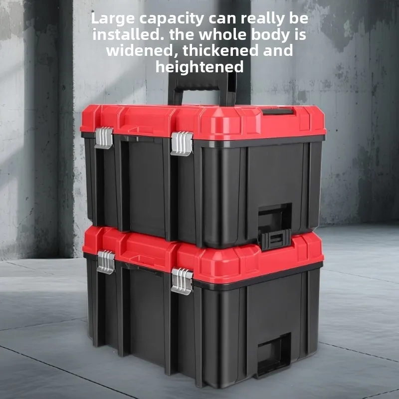Large Capacity Double Layer Tool Box with Thickened PP Body, Portable Hardware Storage Case for Rotary Hammer, Power Tools