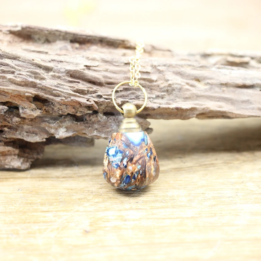 New! Emperor Stone Mushroom Perfume Bottle Pendant Necklace Imperial Jaspers Prism Essential Oil Vial Boho Jewelry Gifts QC1155