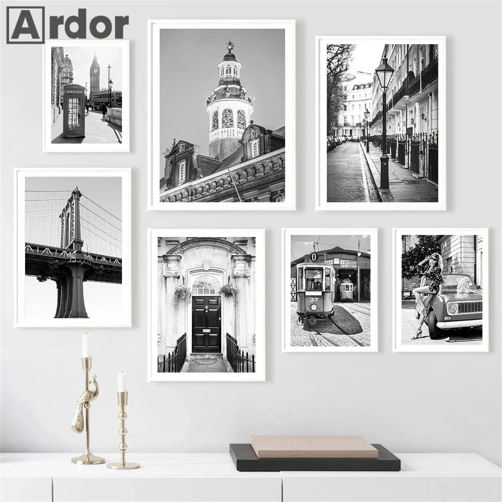 

Black And White City Landscape Wall Art Poster Tower Bridge Canvas Painting Poster Quotes Wall Art Pictures Living Room Decor