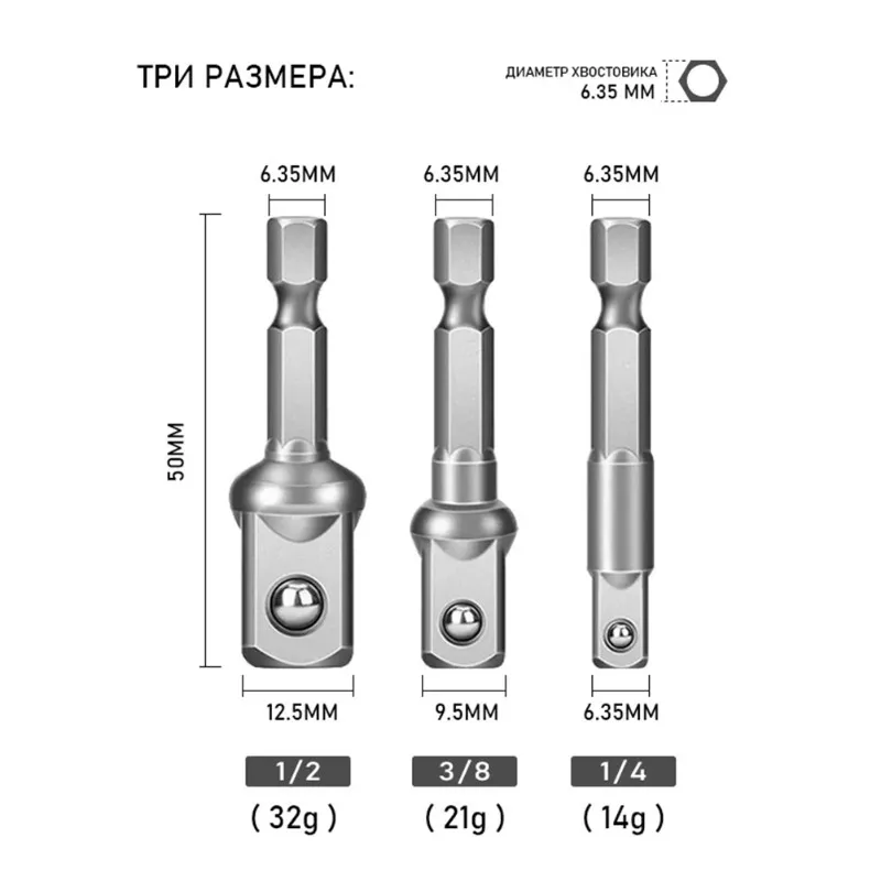 AB33-Chrome Vanadium Steel Socket Adapter Set-Universal 1/4