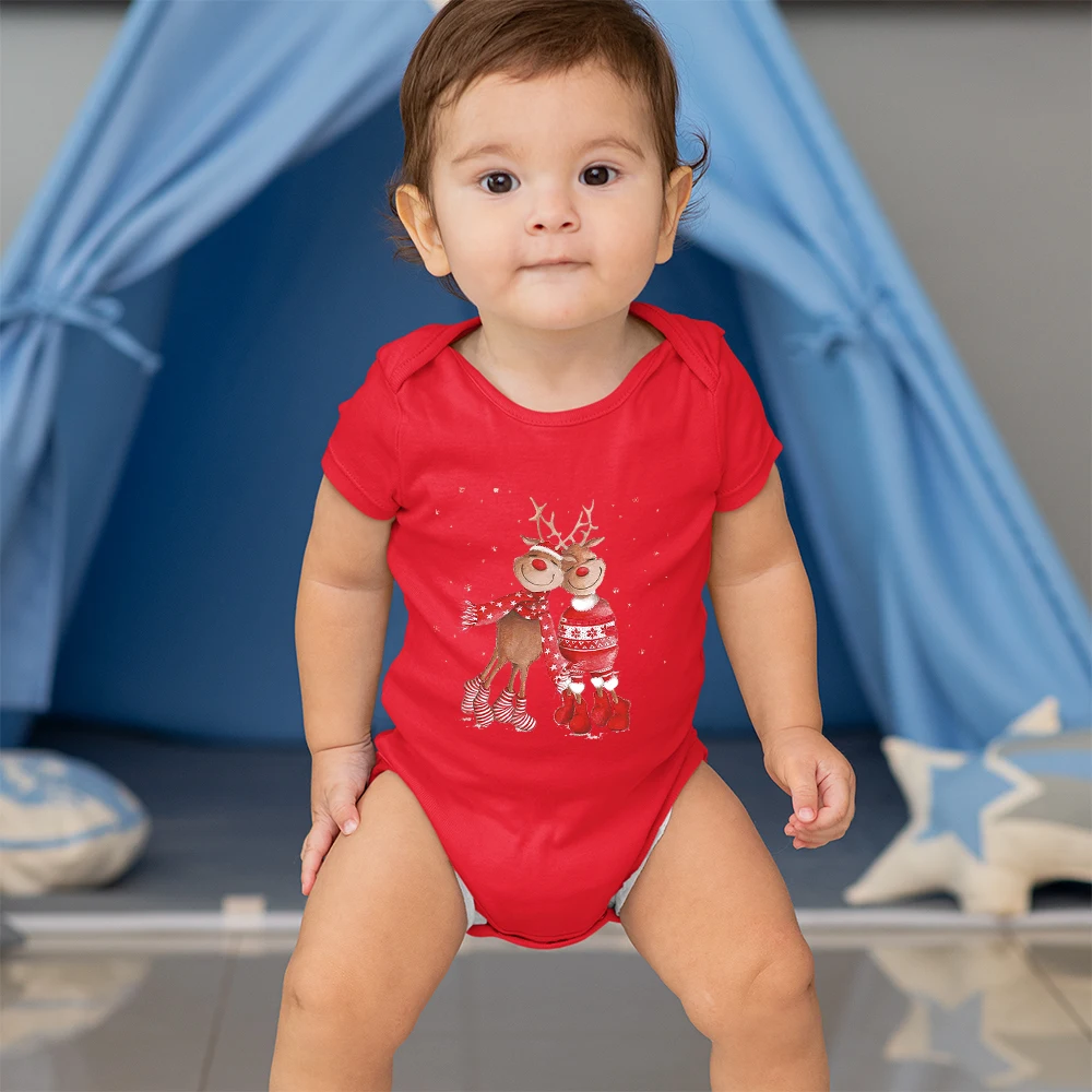 Kawaii natal rena impressão do bebê menino menina roupas bodysuits dos desenhos animados moda vermelho infantil onesies natal véspera bebê