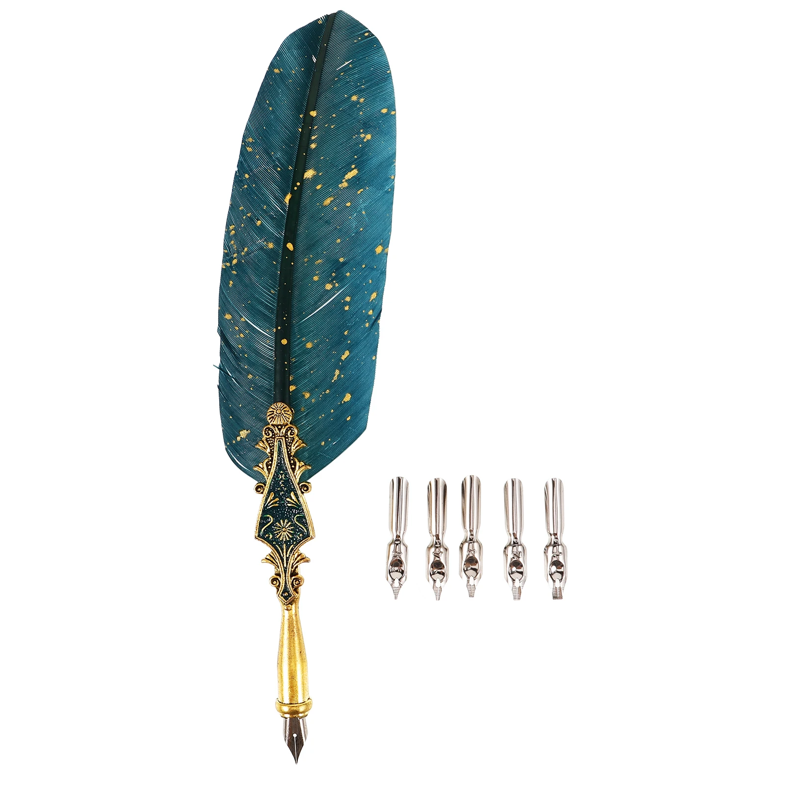 1세트 빈티지 디자인 깃펜 세트 교체용 팁 부드러운 필기 서예 연습 휴대용 만년필 사무용