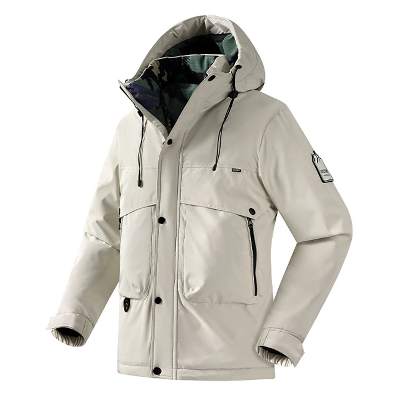 Outdoor-Jacke für Herren, Dicke Warme Kapuzenjacke, Softshell, Winddicht, Winter-Parka, Lockerer Mantel, Herren-Wander- und Camping-Outwear, Windbreaker