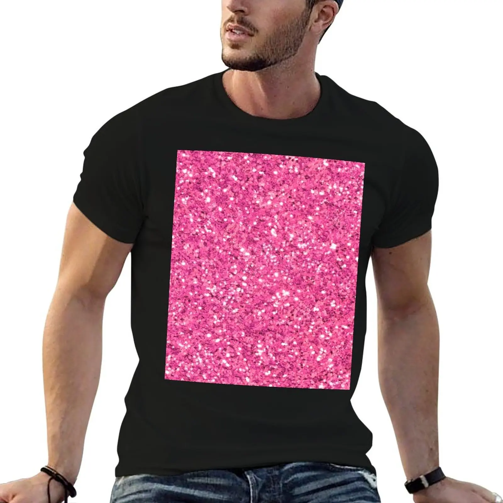 Pink glittering sparking sequins pattern illustration T-Shirt Summer Casual Loose T-Shirt