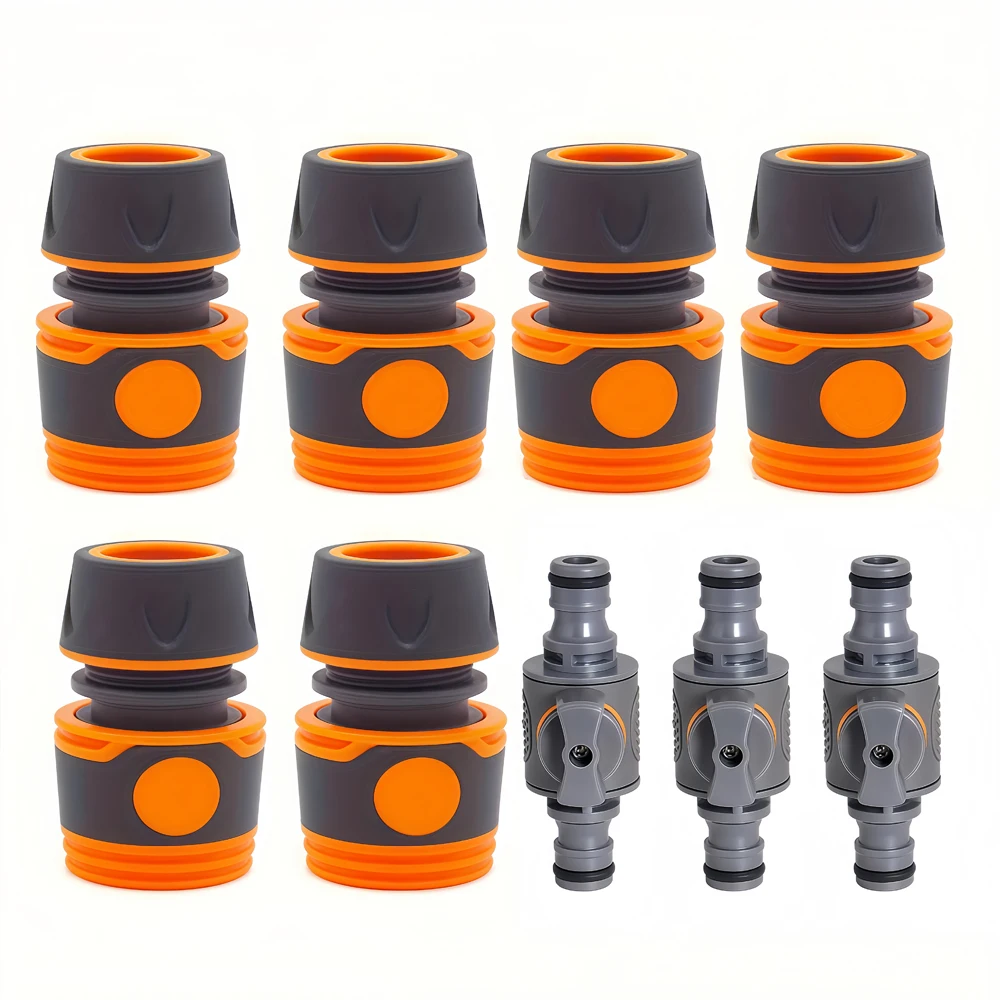 Kit de mangueira de jardim de 9 peças - Conectores rápidos com válvula ajustável, plástico durável para mangueiras de 12-16 mm 1/2"