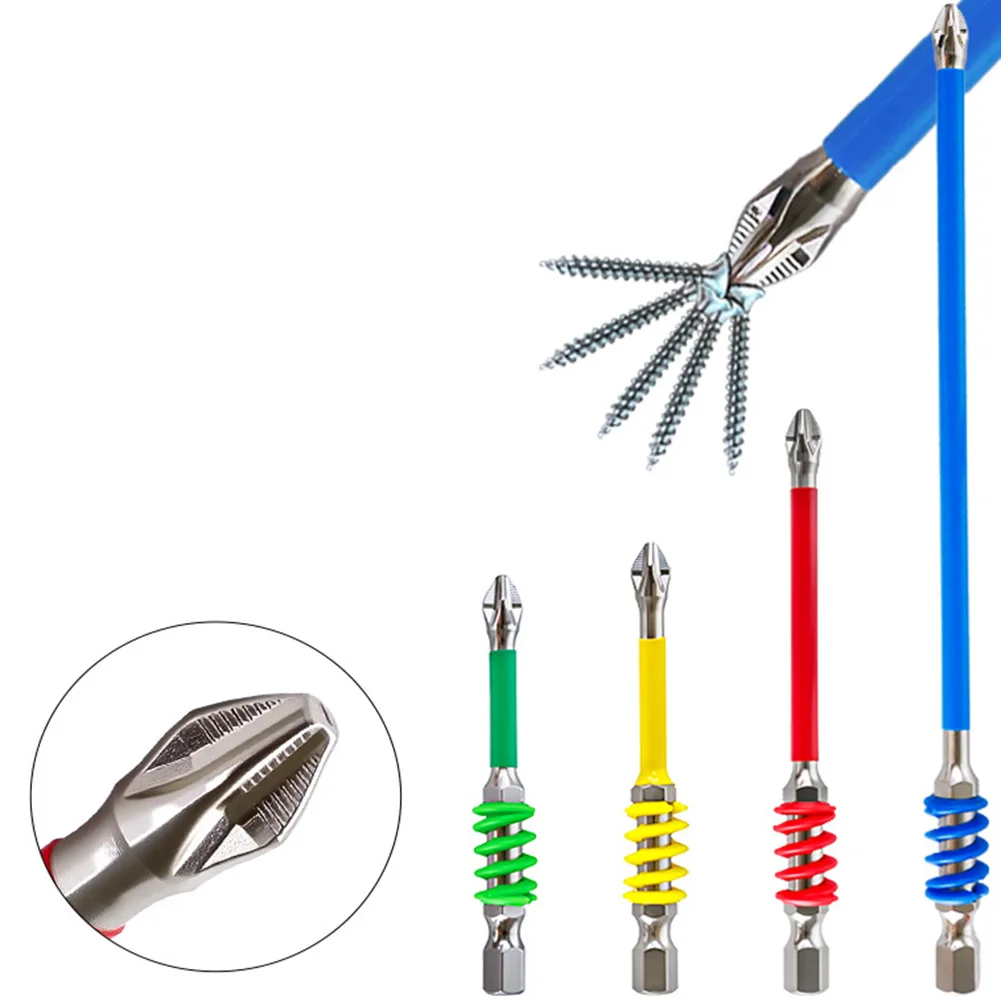 Spring Screwdriver Bit Set With Anti-Slip Grip And Flexible Mechanism, Compatible With 6.35mm Electric Drill Carbide Tips