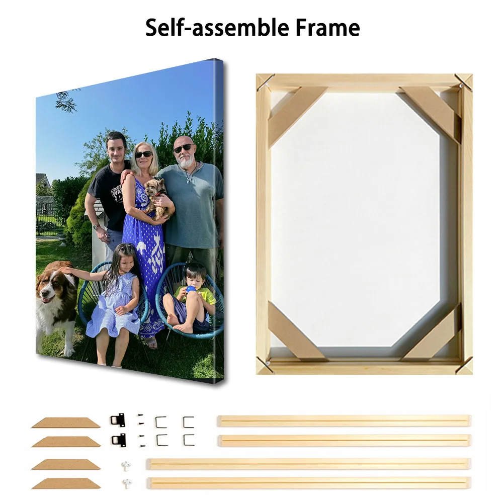 1 Pc Customized Photos on Canvas with DIY Wood Frame or frameless poster,Personalized Custom Photos for Your Lover,family,friend