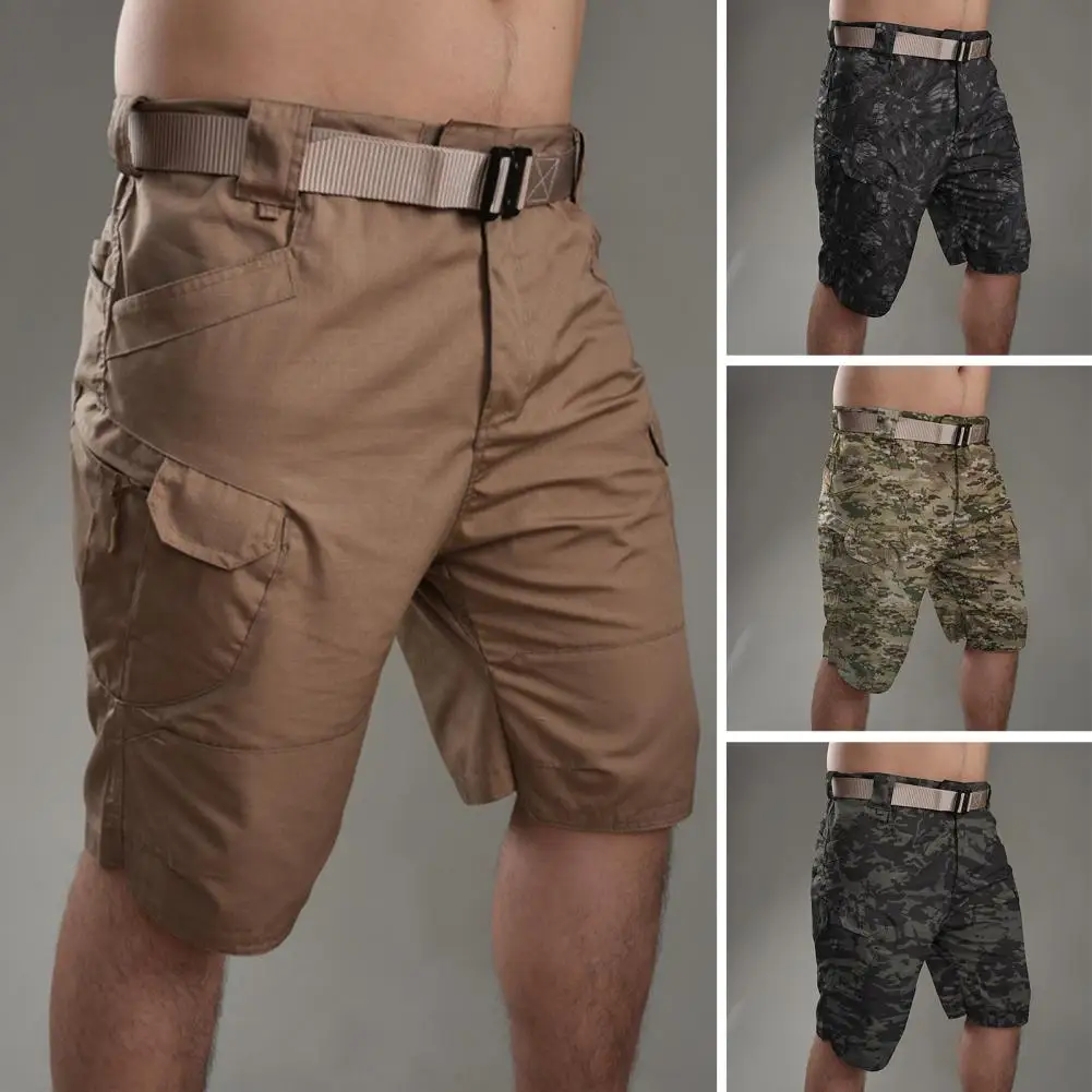 Men Summer Button Zipper Fly Shorts Urban Military Straight Leg Pockets Solid Camouflage Print Cargo Shorts Streetwear