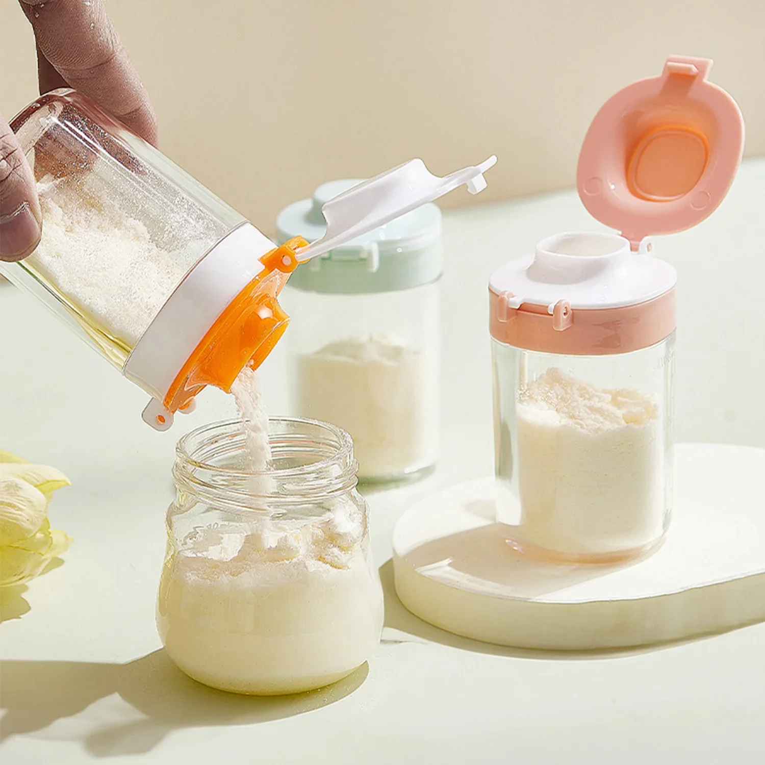 Contenedor portátil de leche en polvo para bebé de 80ml, dispensador con tapa de doble apertura con cuchara, caja de almacenamiento de viaje con una sola mano