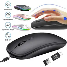 Ratón inalámbrico recargable compatible con Bluetooth 2, 4 GHz modos duales ratón de ordenador con Nano receptor para PC portátil Macbook