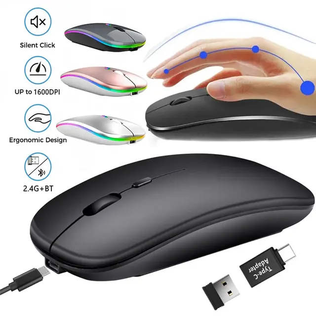 Rechargeable Wireless Mouse Bluetooth-compatible 2.4GHz Dual Modes