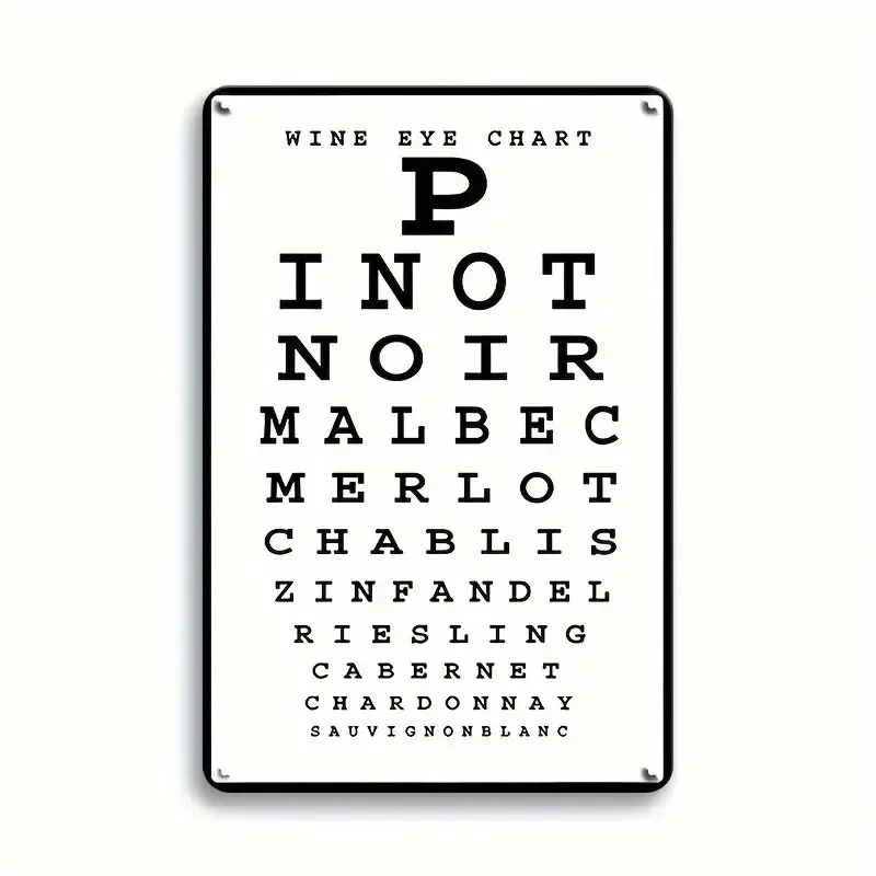 2026--Wine Eye Chart Vintage Metal Tin Sign, Retro Funny Wine Lover Eye Chart Wall Art Dec Rustic Bar Pub Kitchen Wine Variety P