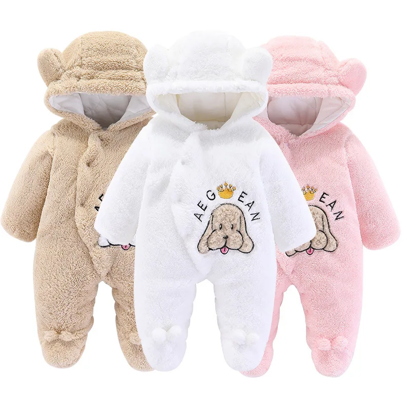 

Winter Baby Jumpsuit Cute dog Hooded Plus Velvet Baby Boy Snowsuit 0-1Years Newborn Todder Overalls Infant Romper