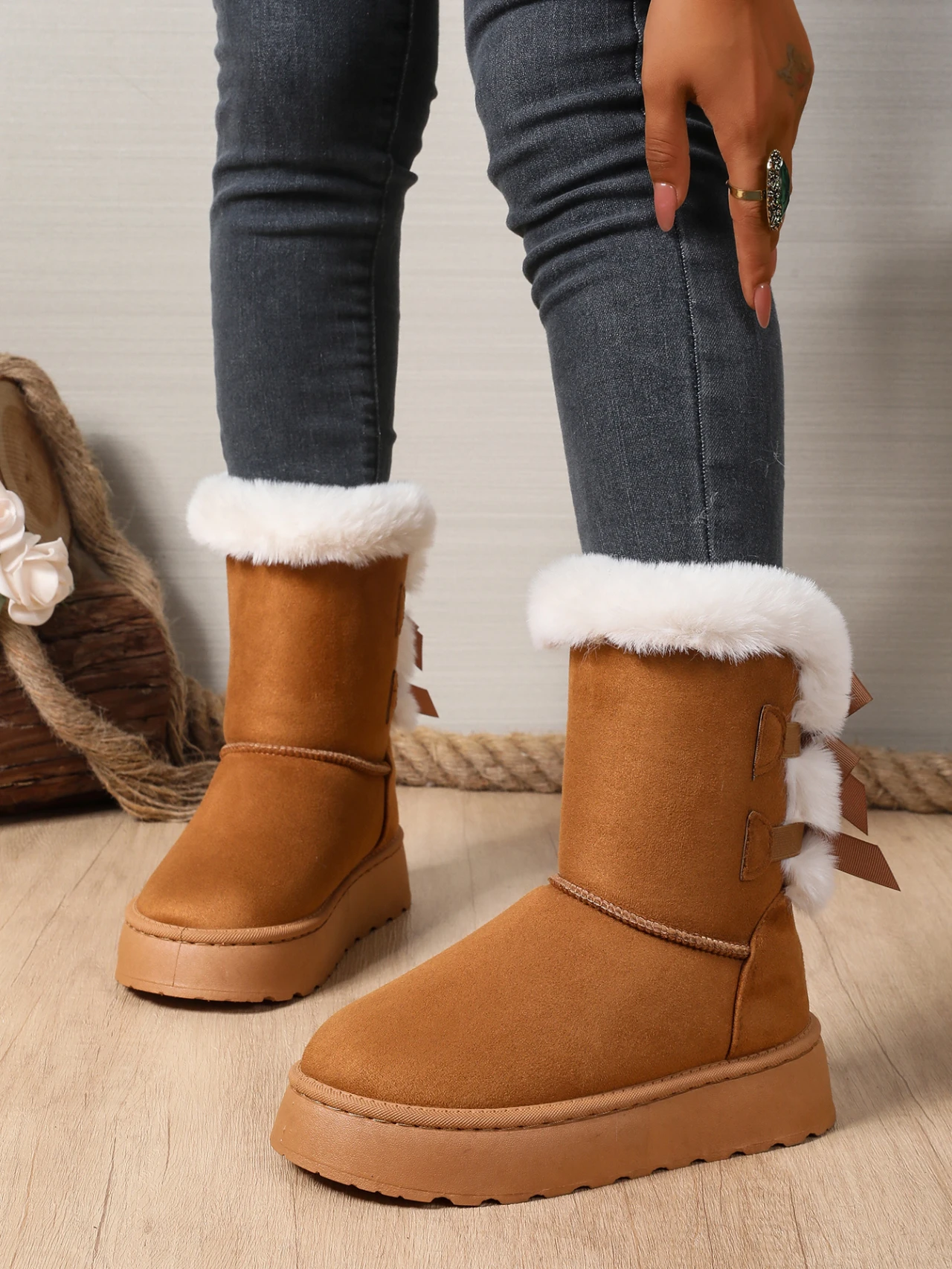 Winter Frauen Mid-kalb Stiefel Dicken Plüsch Dicke Sohle Nicht-slip Mode Schnee Stiefel Frauen Einfarbig Klassische retro Schuhe für Frauen – Detail 6