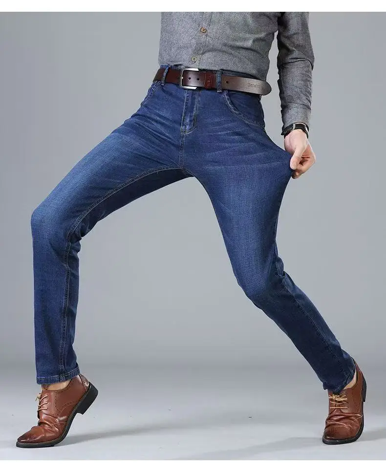 New Men Stretch Jeans Male Classic Elasticity Business jeans men fashion comfortable Solid slim straight long Denim pants