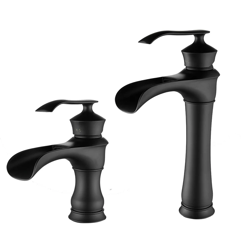 

Hot & Cold Mixing Faucet Black Sink Single Handle Basin Faucet Brass Bathroom Tall/Short Faucet