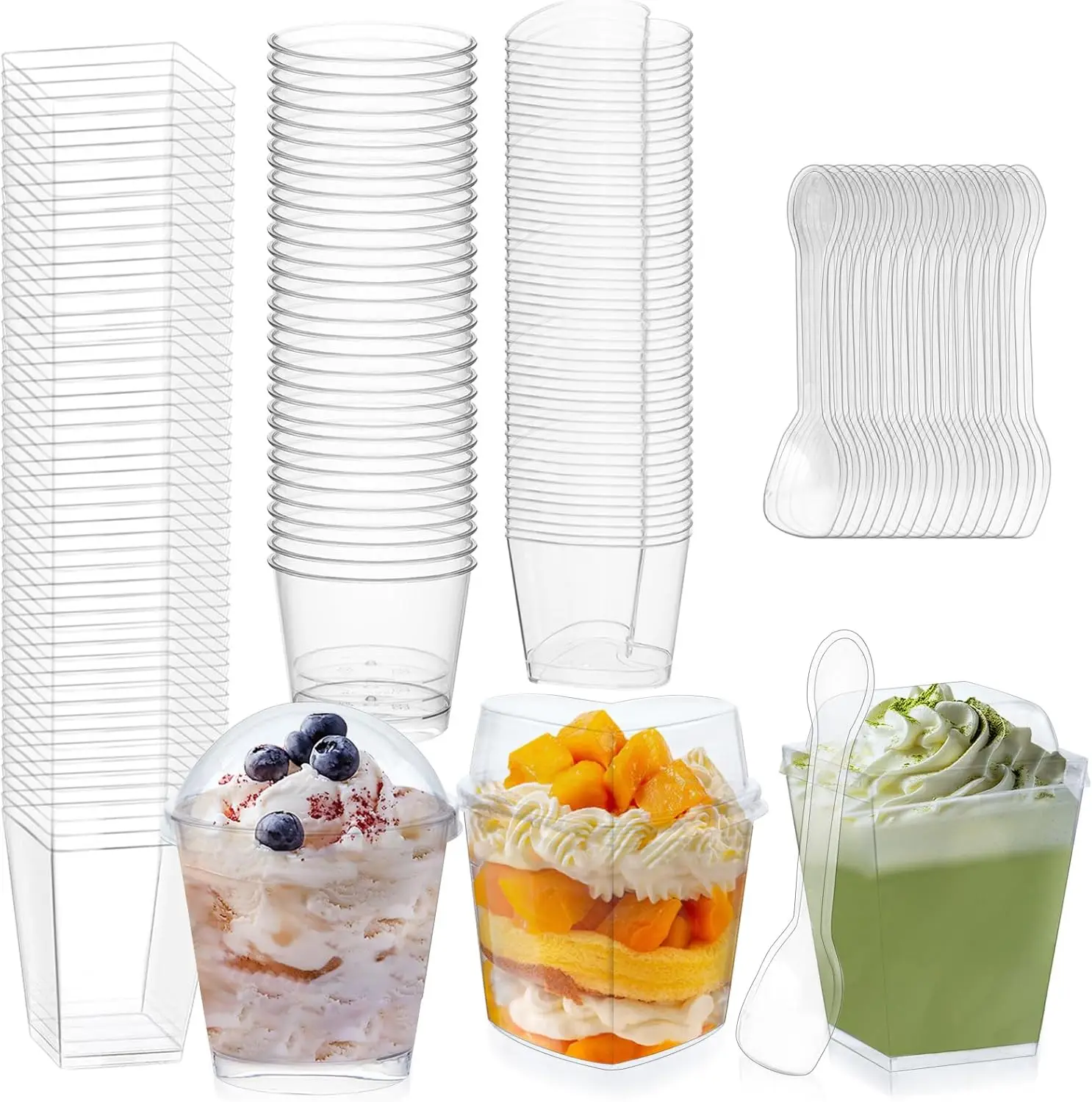 

360 Pack 5oz 6oz Dessert Cups with Lids and Spoons, 3 Styles Clear Plastic Appetizer Cups for Thanksgiving Party Disposable Mini