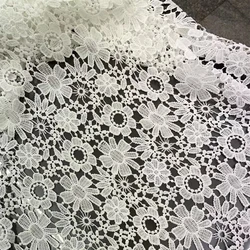 1Yard High Quality White African Embroidery Water soluble Milk Silk Lace Fabric/ Guipure Cord Nigerian Wedding Lace Fabric