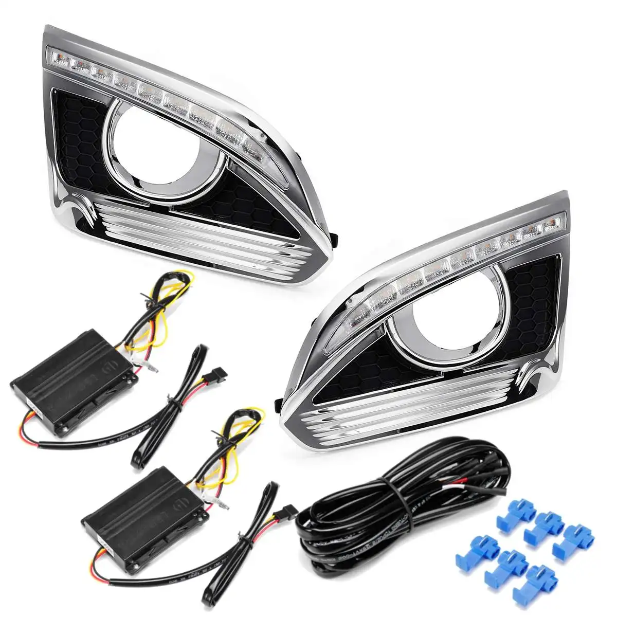 2pcs Whitge Yellow LED DRL Daytime Running Lights w/ Fog Lamp Hole For CHEVROLET CAPTIVA 2011 - 2016