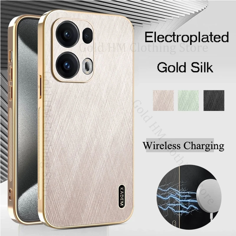 

Gold Silk Texture Phone Leather Plating Case For Oppo Reno13 F 13 Pro Electroplated Tough Cover For Reno 11 10 12 Pro 8 Pro Plus