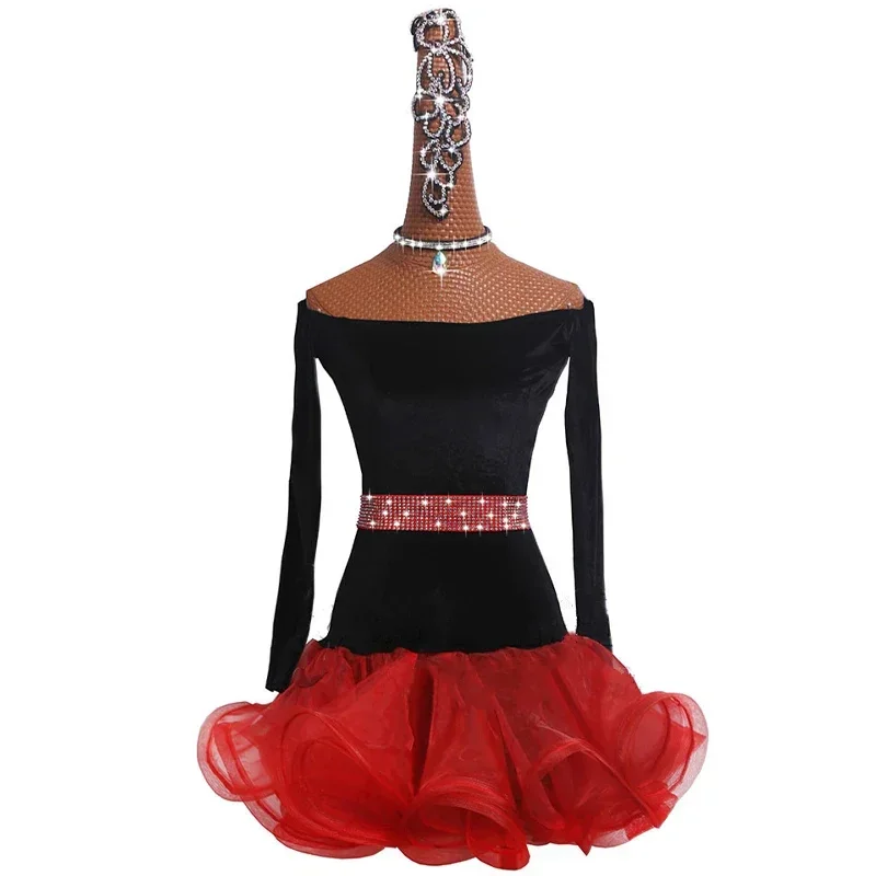 

Summer Sexy Latin Dance Dress Women Elastic Velvet Adult Samba Costume Lady Sequins Competition Performance Wear Dresses