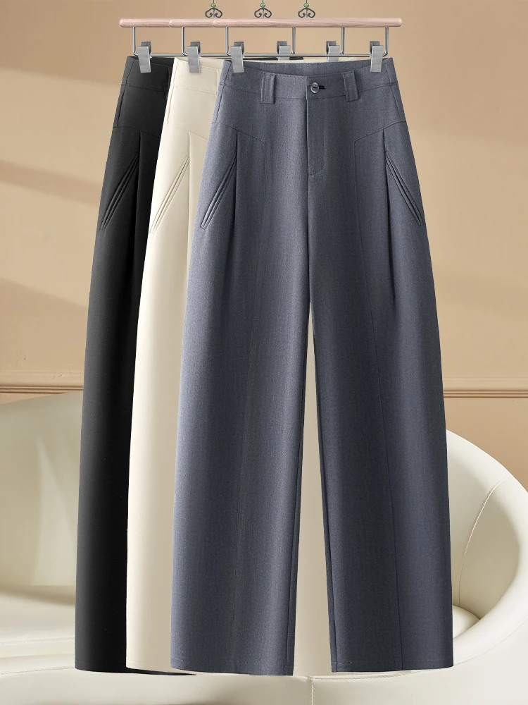 

Женские брюки с высокой талией и широкими штанинами, костюмные брюки, весна-осень 2026, новый стиль, свободный прямой крой, стройнящие повседневные брюки