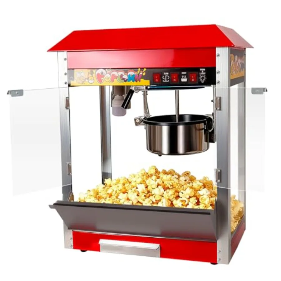 1800W Tabletop Popcorn Machine with Detachable Stainless Steel Kettle and Warming Light for Home Theater Party Office Game Room