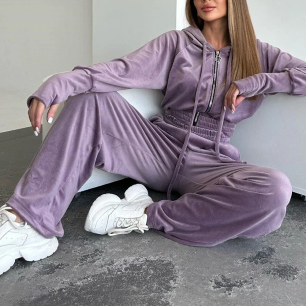 여성 캐주얼 니트 후드 집업 상의 투피스 세트 가을 겨울 패션 벨티드 루즈핏 의상