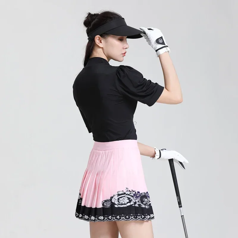 MG-Top de Golf de manga corta para mujer, Camiseta ajustada de moda de secado rápido, Falda plisada Rosa transpirable, traje de ropa de Golf para mujer