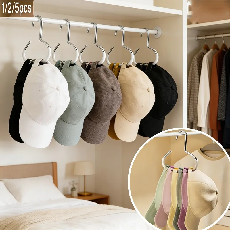 1/2/5pcs Stainless Steel Hat Hanger Hat Rack Multifunctional Round Hook Scarf Towel Tie Hanger Multifunctional Display Stand