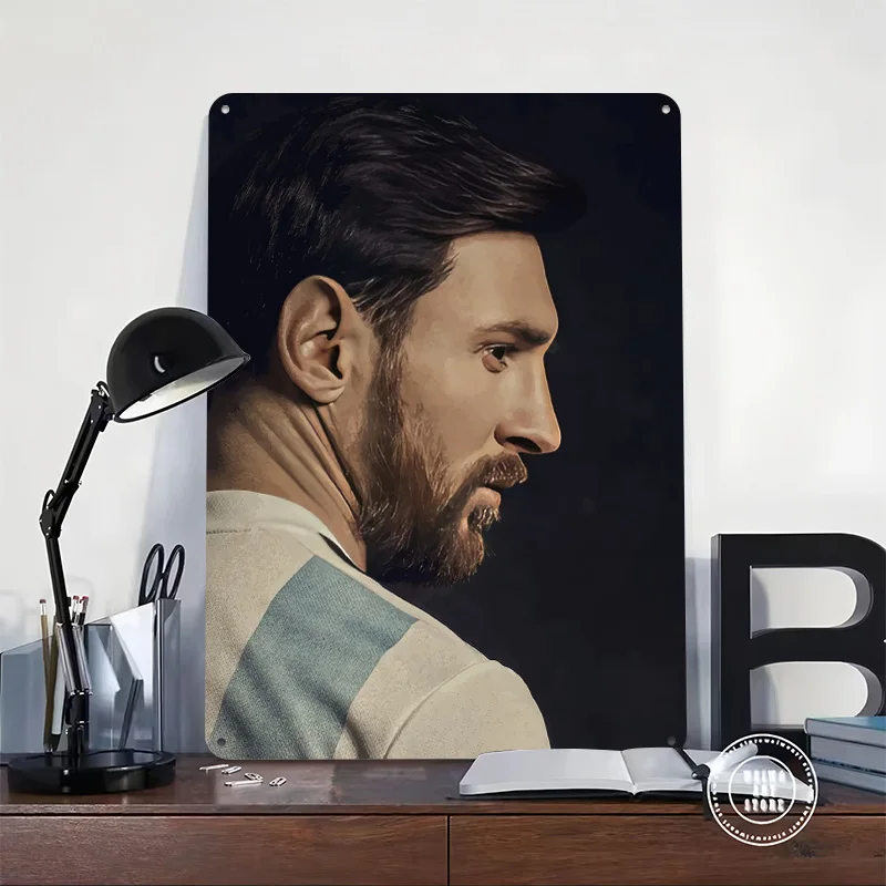 Lionel Messi Portrait Personalized 3D Textured Metal Poster Wall Art Vintage Tin Signs for Office Decor Room Wand Deko Home Sign