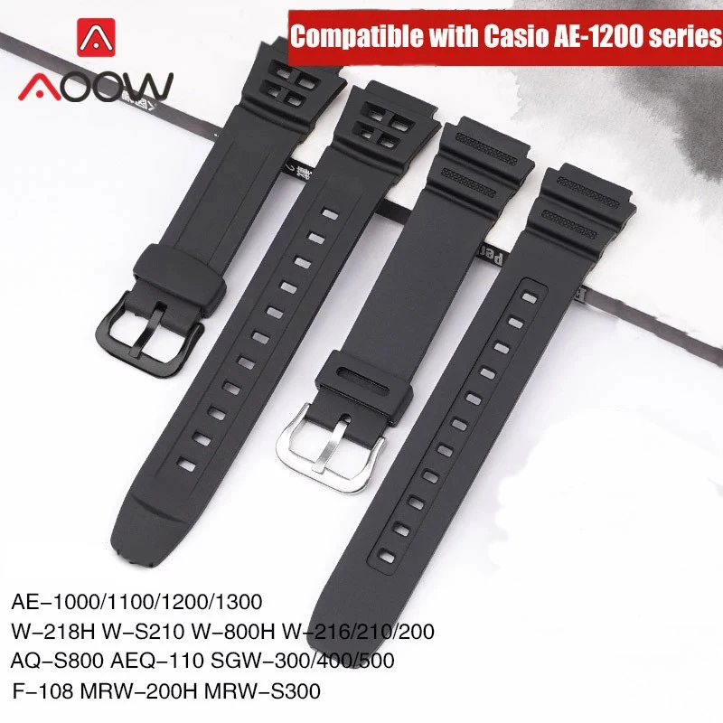 Rubber Strap for Casio AQ-S810W SGW-300H W-735H Stainless Steel Buckle 18mm Men Sport Waterproof Bracelet Band Watch Accessories