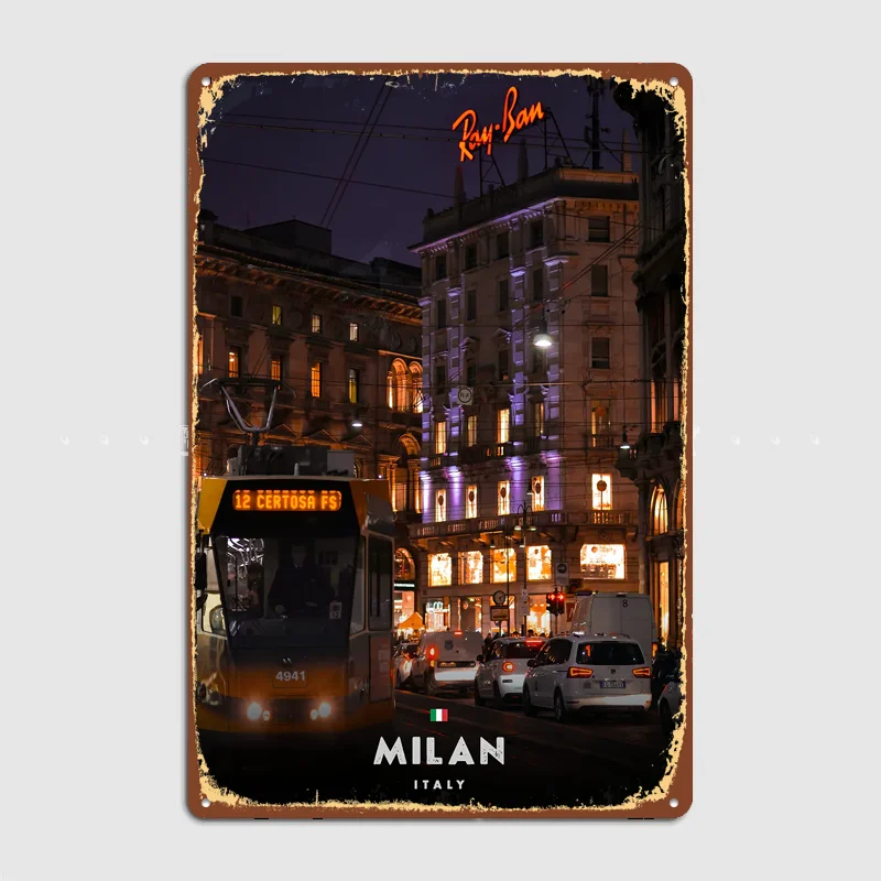 Milan street at night Metal Custom Sign Living Room Wall Indoor Decor Room Decoration Bedroom Posters Home Decor