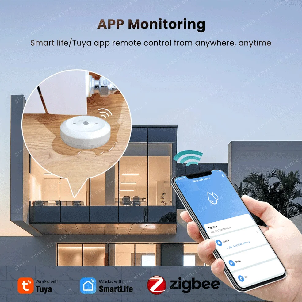 Zigbee water leak sensor detector tuya leakage sensors smart life home automation flood detection for alexa, google home