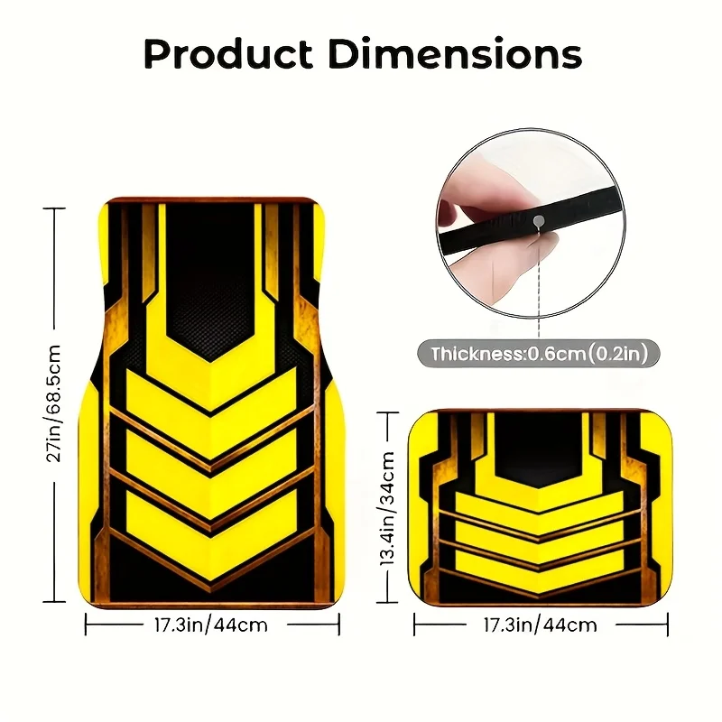 4pcs Fit Heavy-Duty Black & Yellow Mechanical Car Floor Mats Set - Non-Slip All-Weather, Driver/Passenger/Rear/Trunk Mats With H