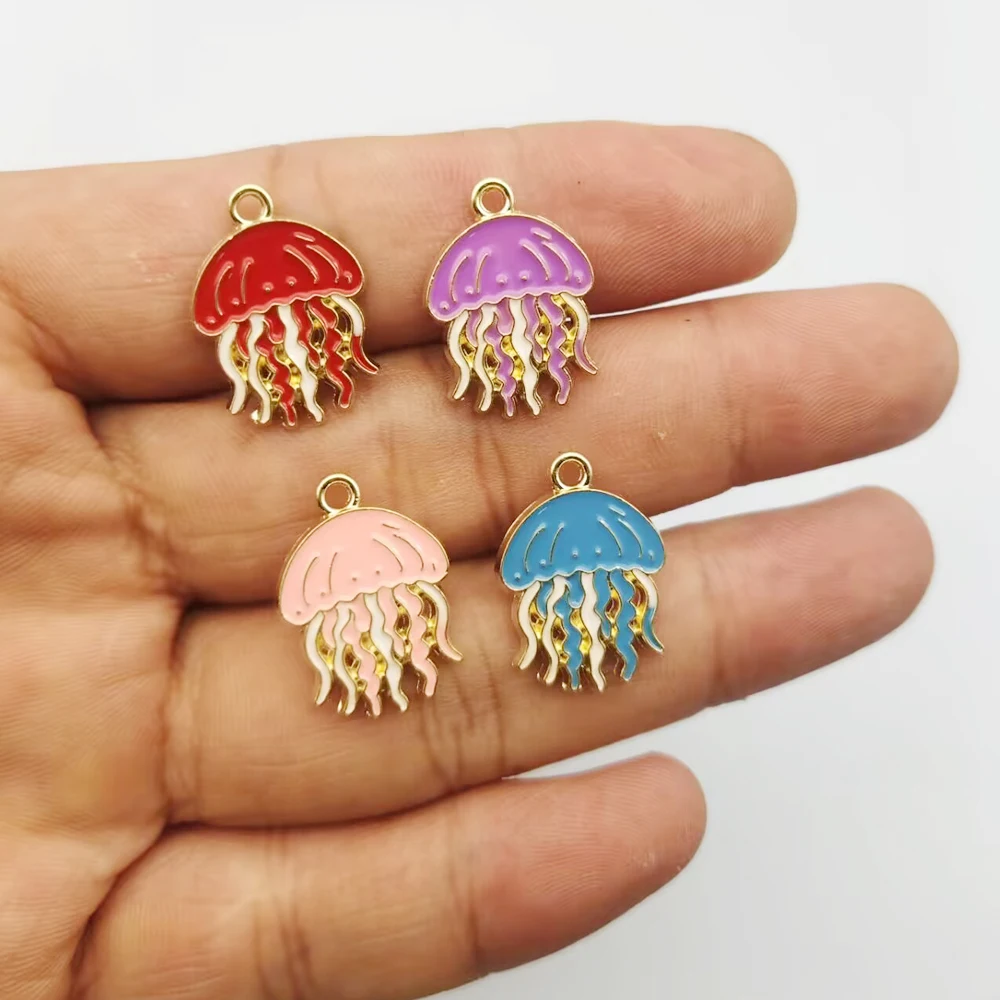 10pcs Ocean Jellyfish Charm for Jewelry Making Accessories Diy Earring Bracelet Keychain Pendant Alloy Metal Gold Plated