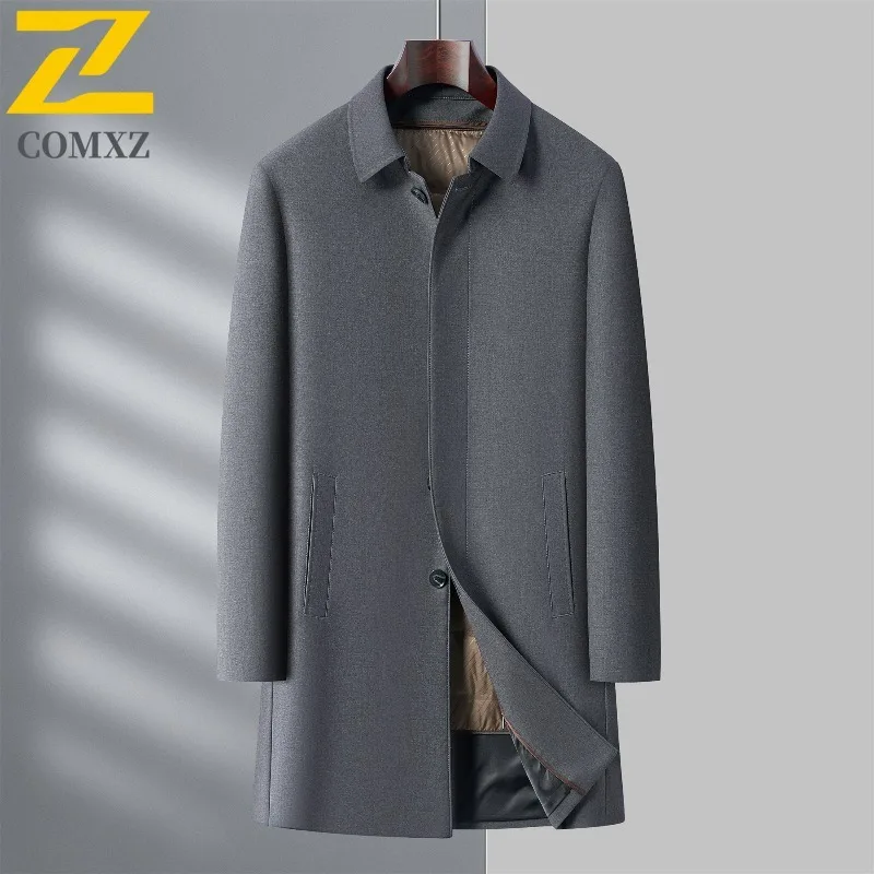 COMXZ Mens Long Down Jacket Premium Lapel Commute Office Lightweight Padded Jackets Detachable Inner Layer Comfort Winter Coat