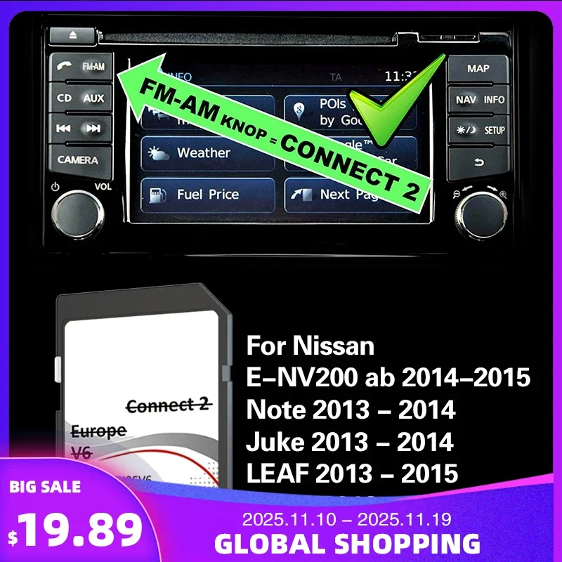 

Connect 2 V6 SD Card 2021 2022 Note Juke Leaf Micra E-Nv200 Map UK EU for Nissan