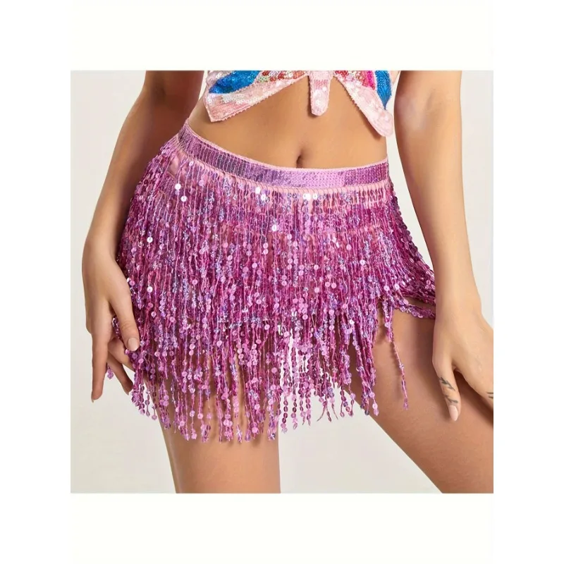 Sciarpa per fianchi da danza del ventre da donna 1 pezzo - Catena in vita con paillettes in chiffon a 4 strati per decorazioni per feste